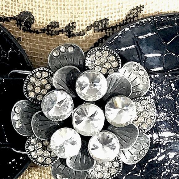 Vintage Black Croc Embossed Rhinestone stretch Belt main image 8